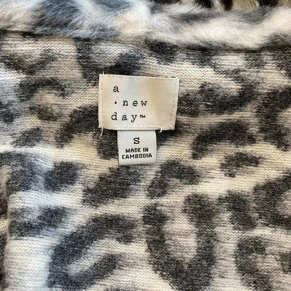 A New Day Animal Print Fleece Open Front Jacket in Gray